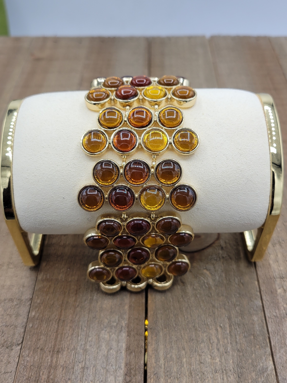 Hey Honey! Vintage Gold-Tone Multi Gemstone Link Bracelet in Amber and Brown